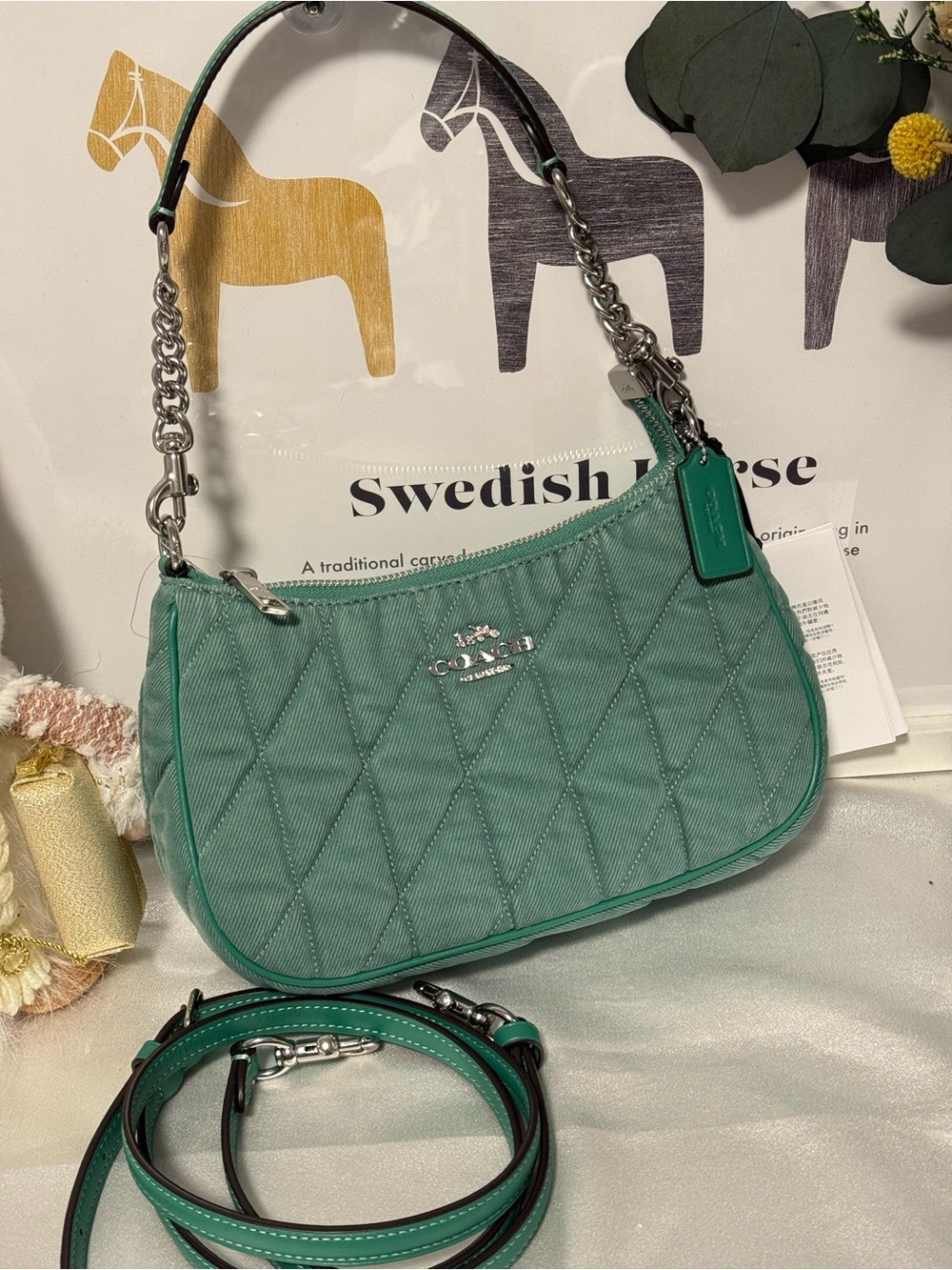 Coach Teri  CBG86 Shoulder Bag Crossbody In Quilted Denim/Green